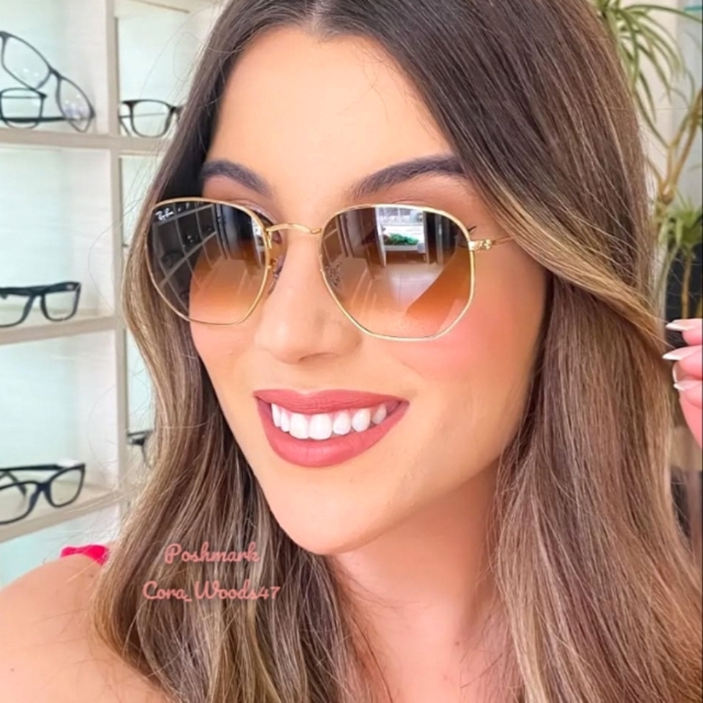 RayBan Hexagonal Gradient Brown Lenses RB3548N Gold Frame Unisex New
